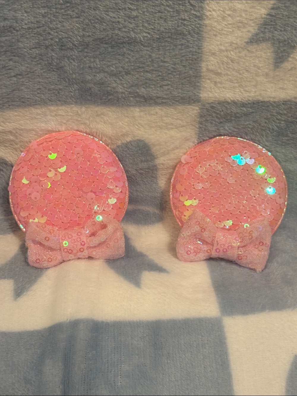 MINNIE EAR Pink Sequin Bow Kids Hair Clips
